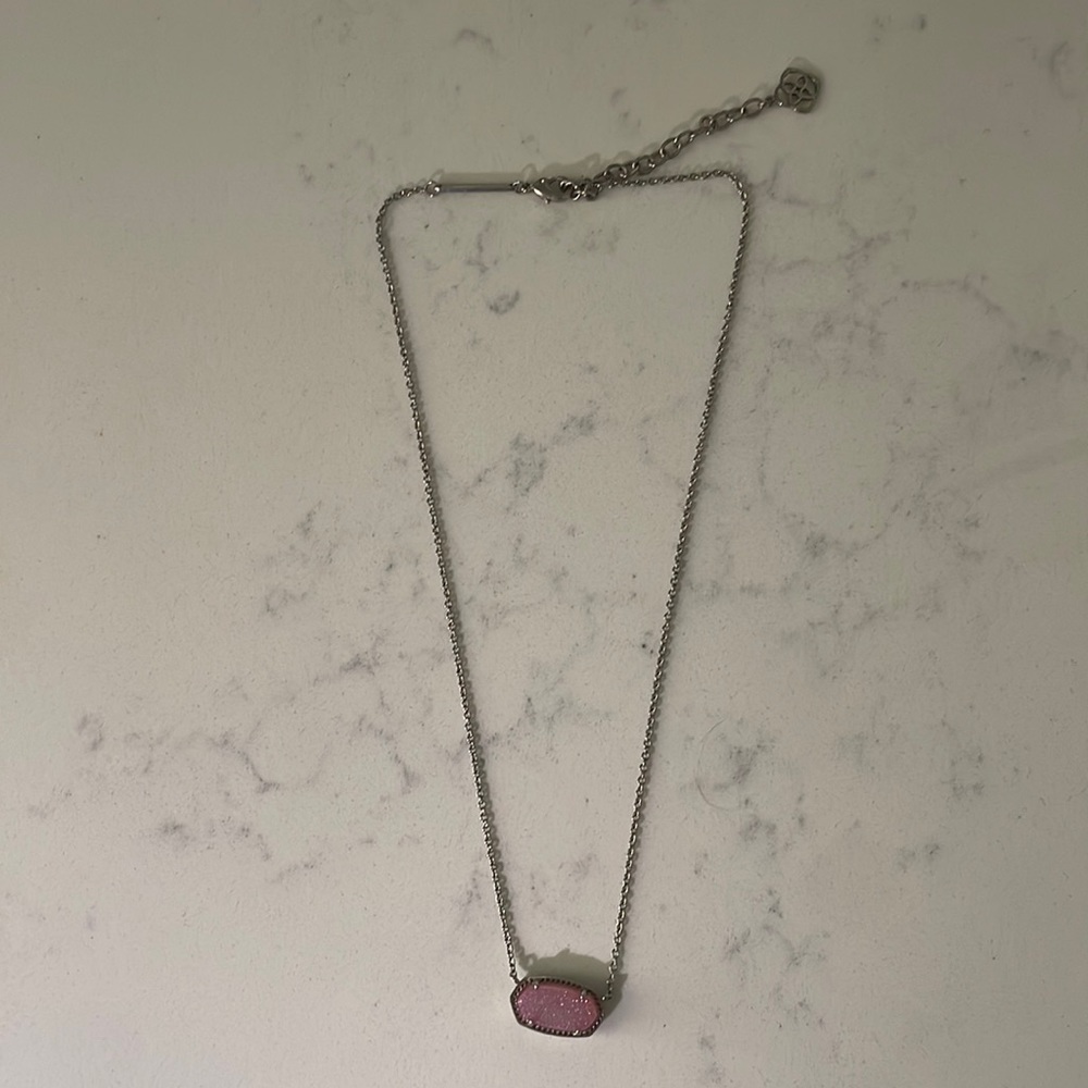 Silver Kendra Scott necklace with Pink Drusy